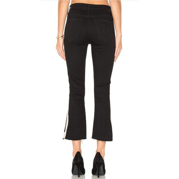 MOTHER Insider Crop Step Fray Guilty Racer Sz 25 Black Cream Stripe Kick Flare - Picture 5 of 14